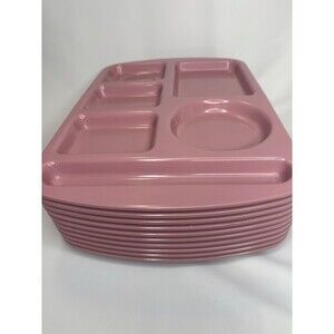 10 Pink Melamine School Cafeteria Lunch Trays Compartment MCM Food Plates Super